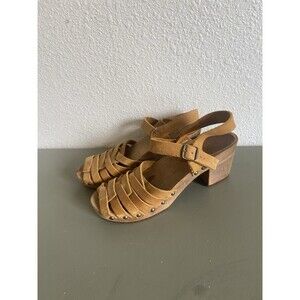 Sanita Silo Clog Sandal Women 37 Strappy Full Grain Leather Wooden Yellow Danish